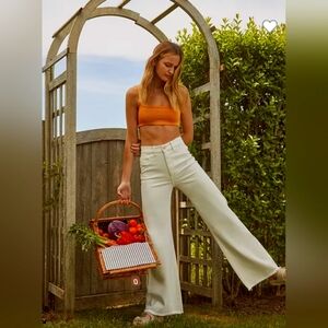 DL1961 Hepburn Wid- Leg High Rise Vintage Jeans Eggshell Size 28